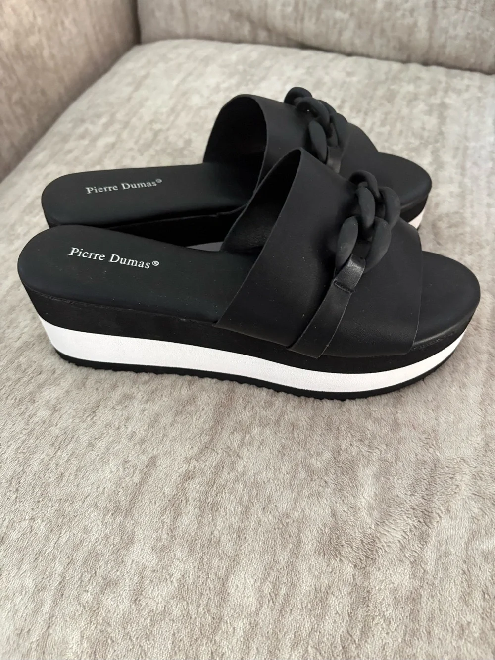 Pierre Dumas Black and White Platform Slide Sandals